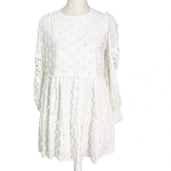Cami NYC Carolina Floral Applique White Long Sleeve Mini Dress Size Small - Picture 6 of 16